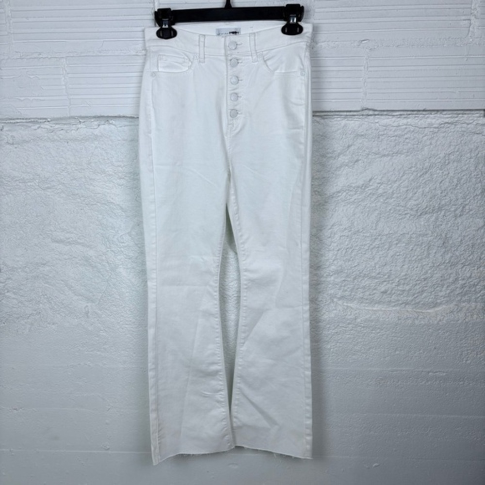 NWOT LOFT white high rise button fly cotton stretch the slim flare pants SZ 26/2